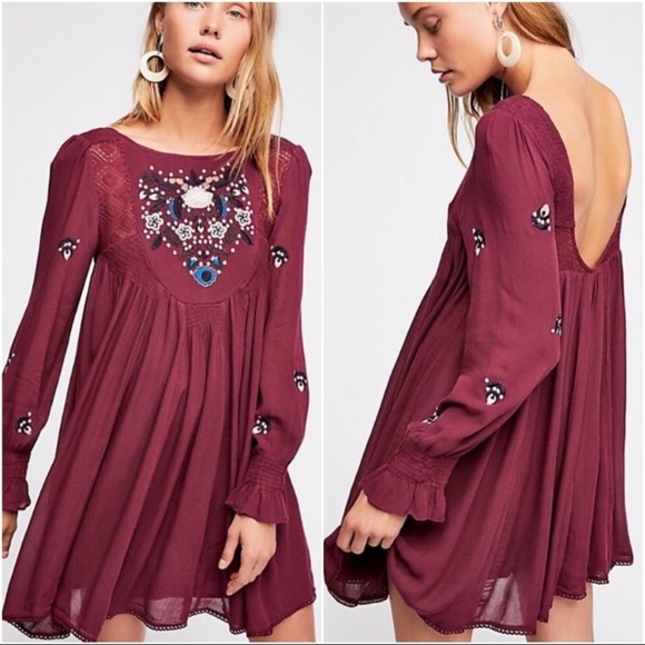 Free People Tops - Free People Plum Embroidered Tunic